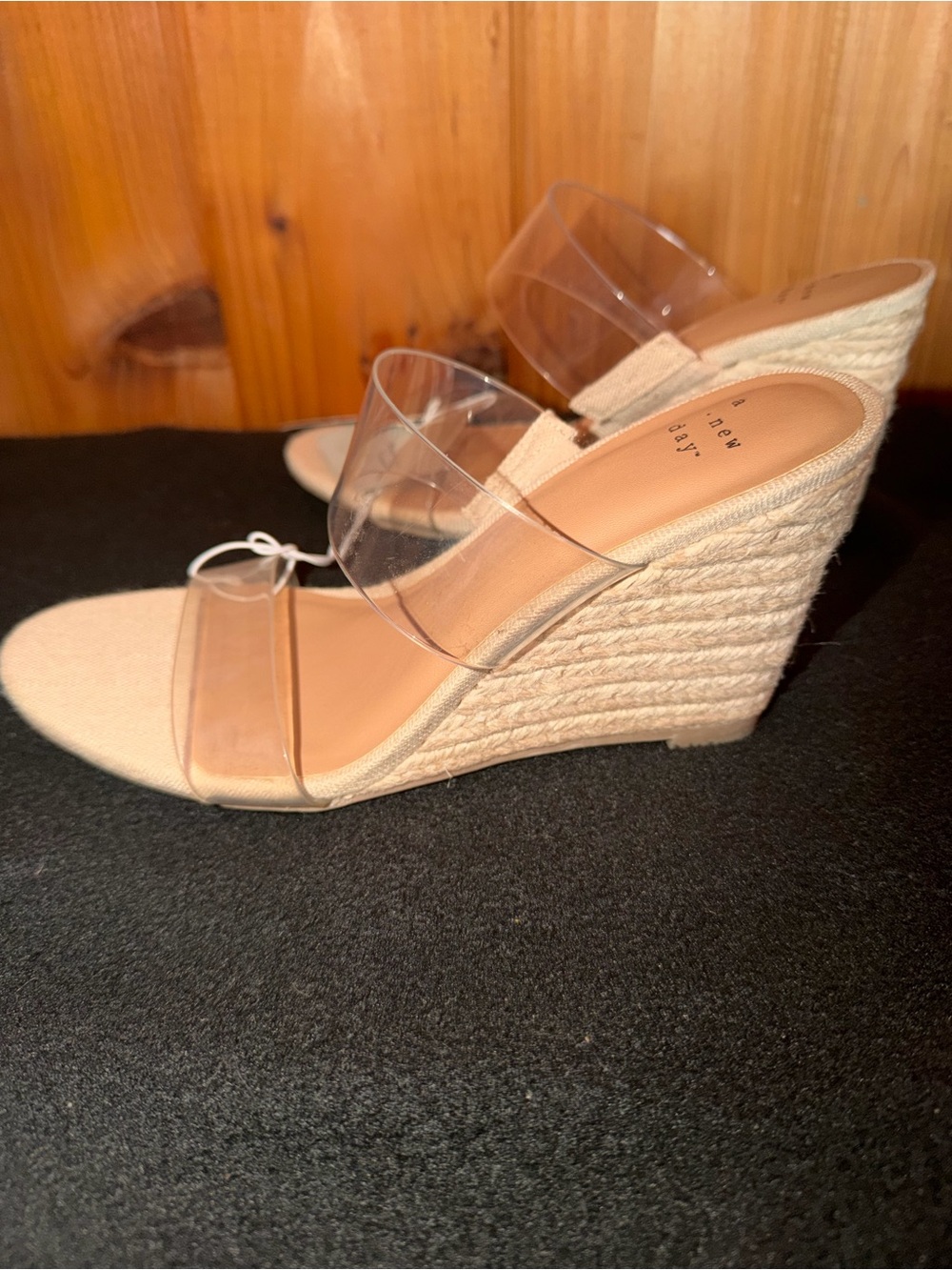 A New Day Clear Straps Espadrille Style Wedge Heels in Nude - Picture 8 of 13